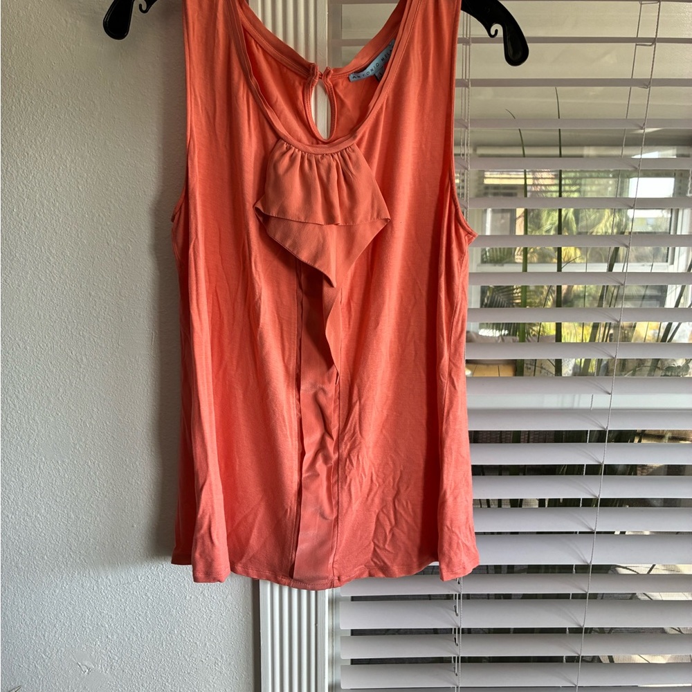 ANTONIO MELANI Coral Ruffle Front Keyhole Sleeveless Top